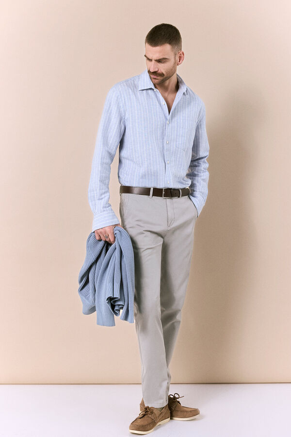 OOTO Camisa algod&oacute;n lino rayas Azul