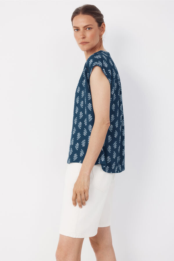Cortefiel Blusa con encaje Estampado azul