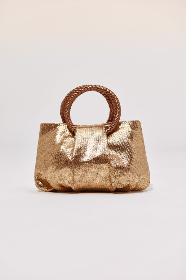 Cortefiel Bandolera de rafia con asa trenzada Dorado