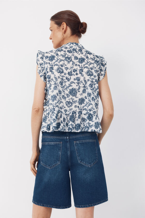 Cortefiel Blusa con volante Estampado azul