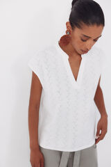 Cortefiel Playera de punto calado Blanco