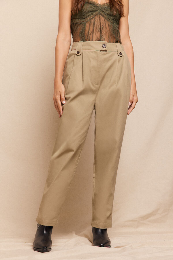Slowlove Pantal&oacute;n de sarga con pinzas Beige