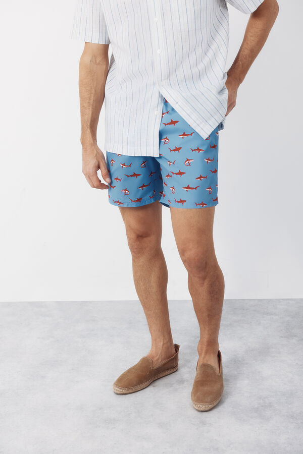 Cortefiel Ba&ntilde;ador estampado tiburones grandes Azul