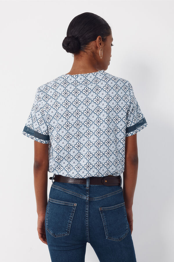 Cortefiel Playera con detalle de vainicas Estampado azul