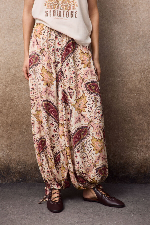 Slowlove Pantal&oacute;n bombacho estampado Estampado naranja