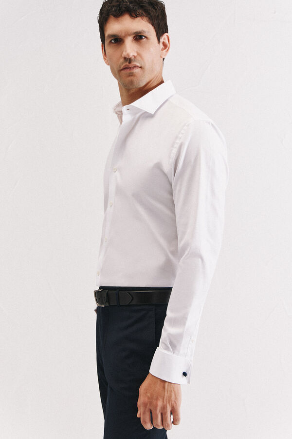 Cortefiel Camisa slim fit f&aacute;cil plancha para mancuernillas Blanco