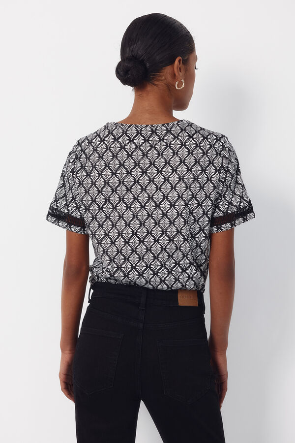Cortefiel Playera con detalle de vainicas Estampado gris