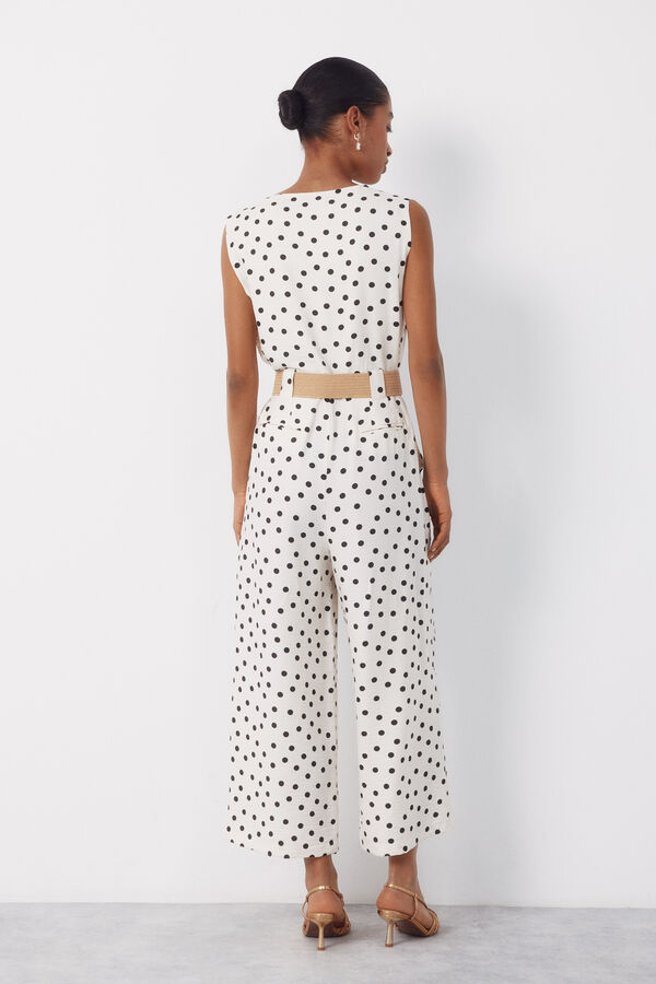 Cortefiel Jumpsuit con cintur&oacute;n Estampado blanco