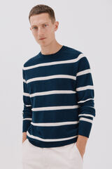 Cortefiel Su&eacute;ter de punto fino a rayas cuello redondo Azul marino
