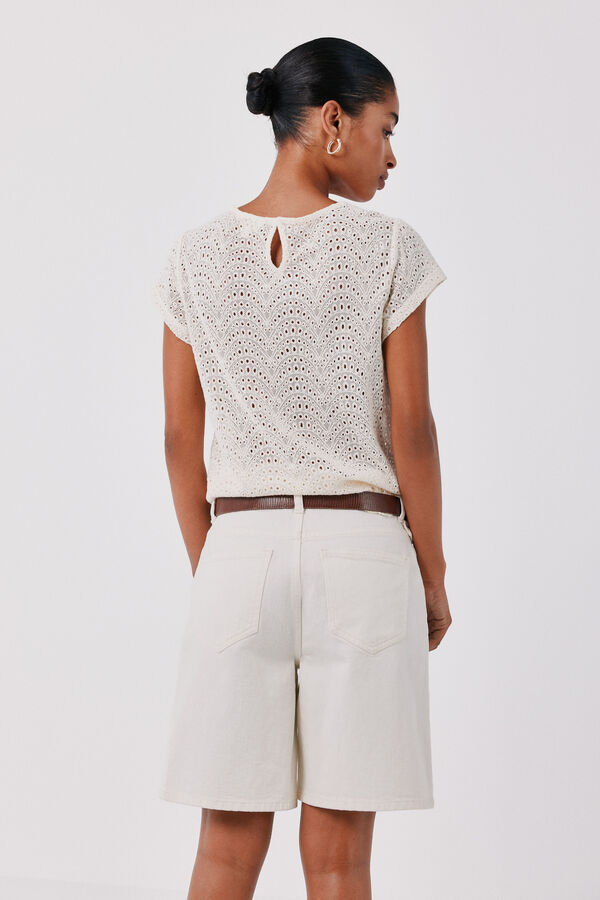 Cortefiel Playera de crochet bordado Marfil