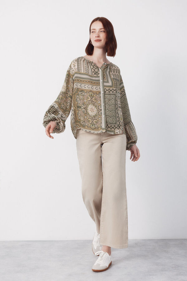 Cortefiel Blusa estampada Kaki