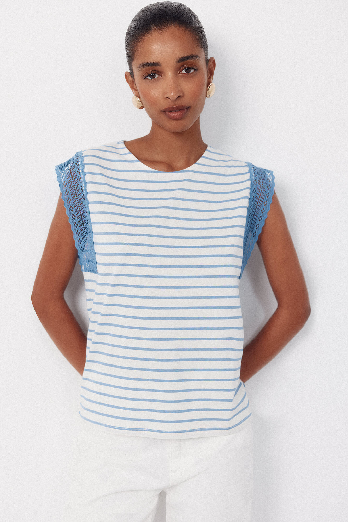 Cortefiel Playera manga guipur