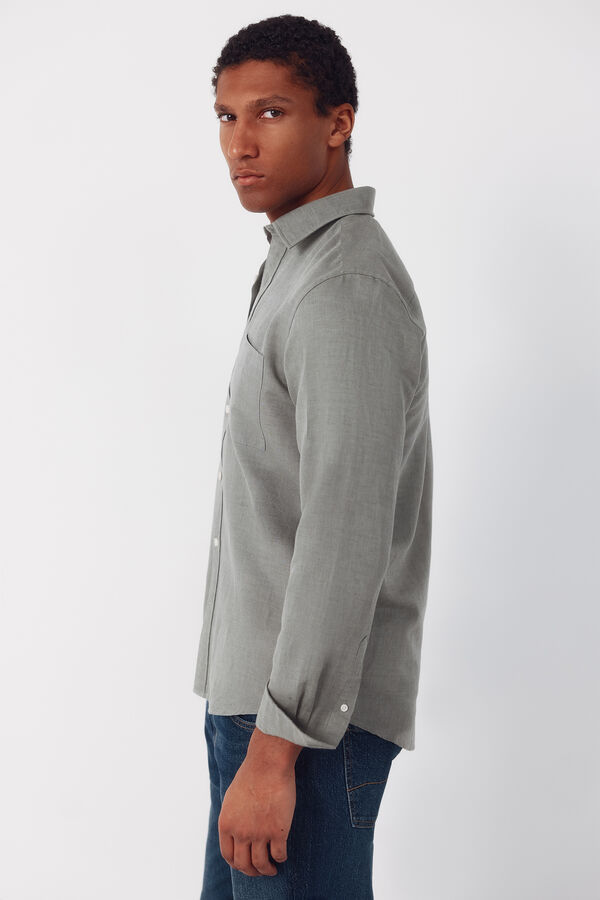 Cortefiel Camisa lino algod&oacute;n liso Kaki