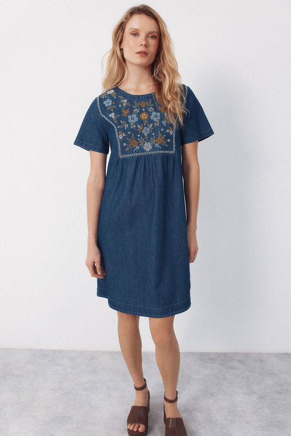 Cortefiel Vestido con bordados Azul