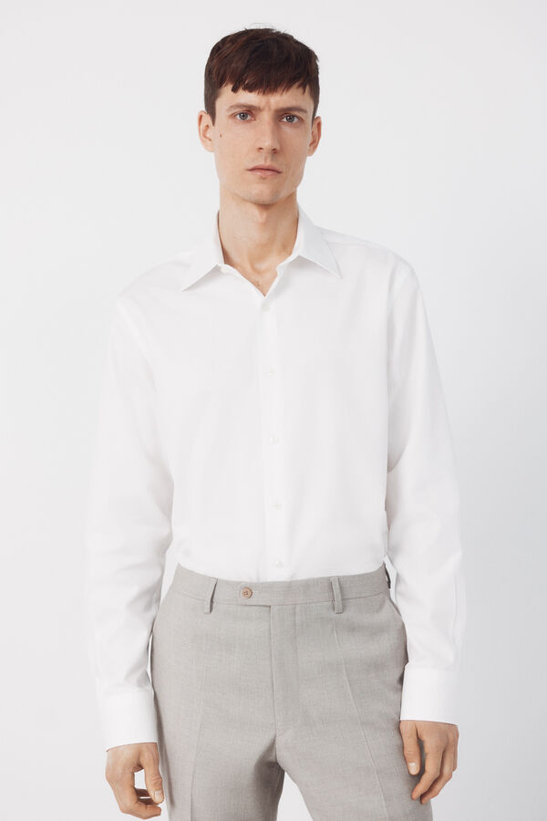 Cortefiel Camisa vestir lisa algod&oacute;n tencel Blanco