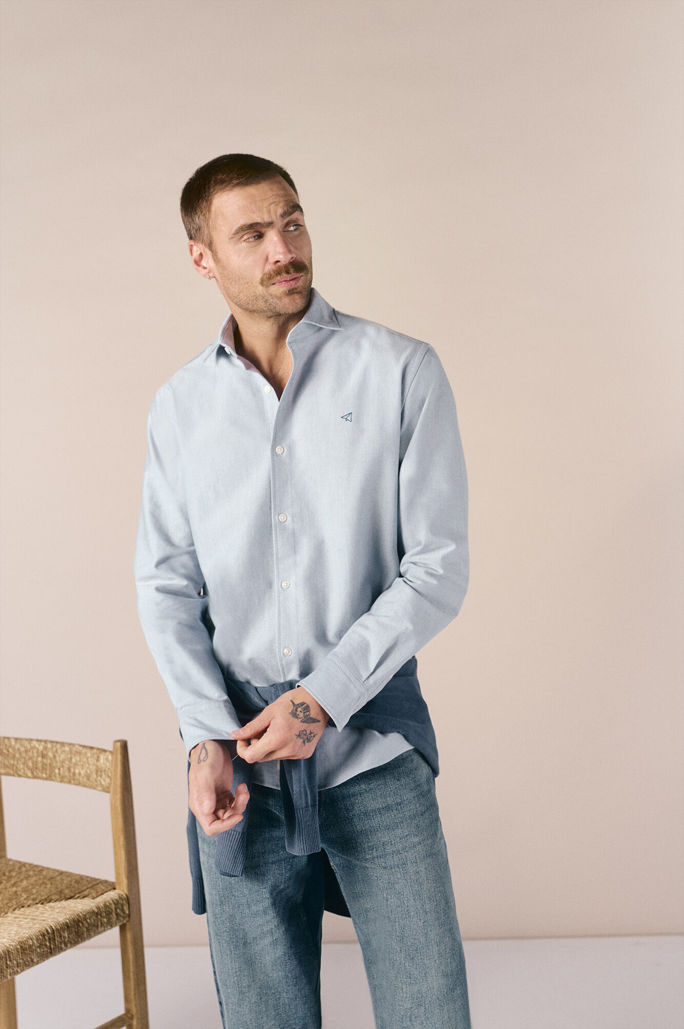 OOTO Camisa oxford liso manga larga