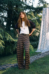 Slowlove Pantal&oacute;n corte barrel de cuadros Verde