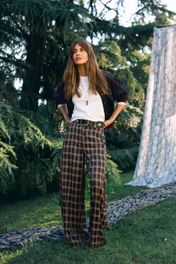 Slowlove Pantal&oacute;n corte barrel de cuadros Verde