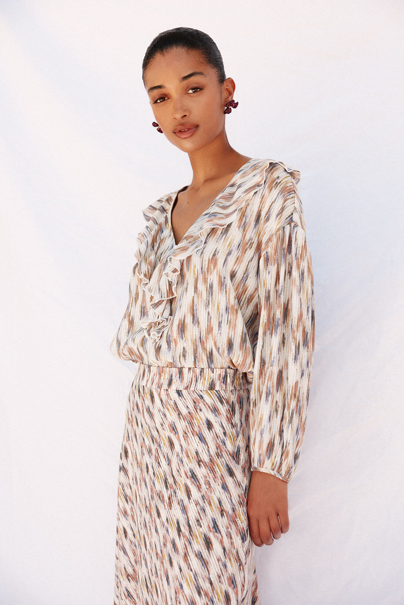Cortefiel Blusa estampada volantes
