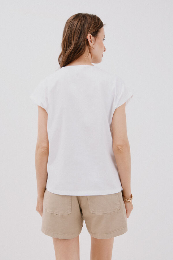 Cortefiel Playera cuello pico trenza Blanco