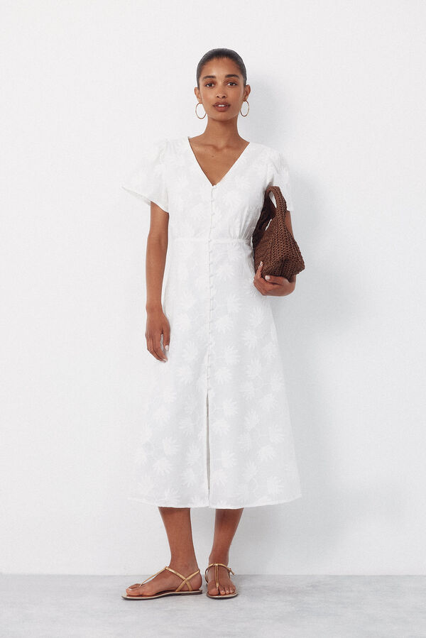 Cortefiel Vestido bordado Blanco