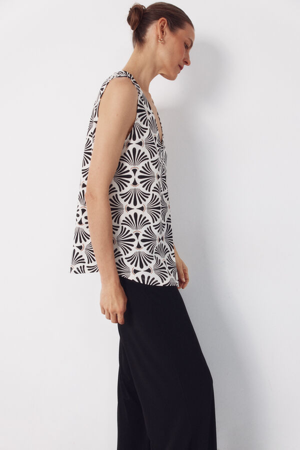 Cortefiel Top largo con pliegues Estampado blanco