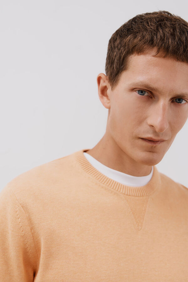 Cortefiel Su&eacute;ter tejido fino algod&oacute;n cuello redondo  Naranja