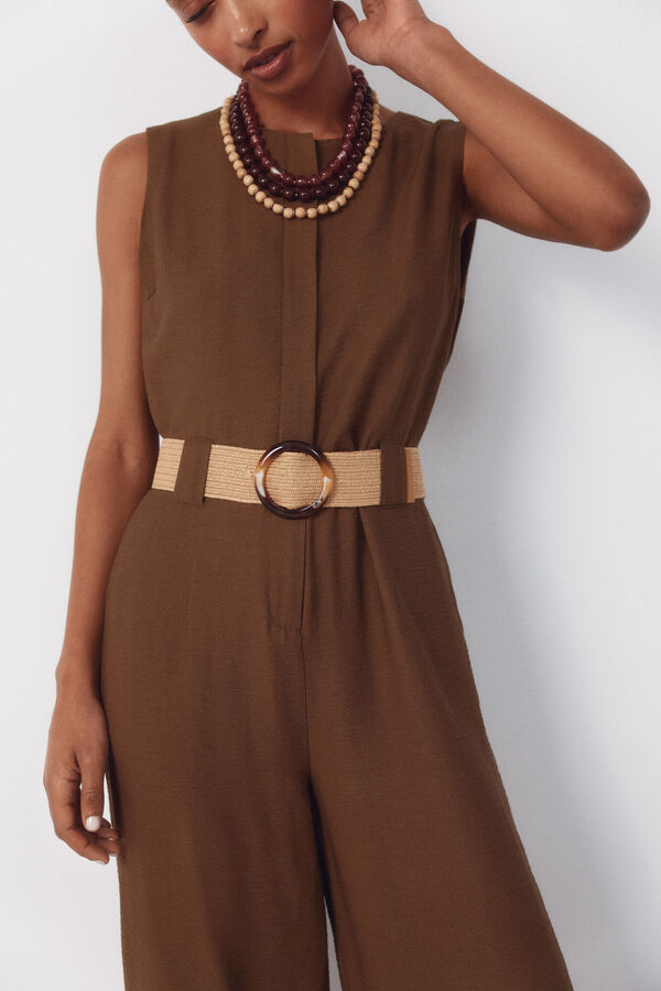 Cortefiel Jumpsuit con cintur&oacute;n Kaki