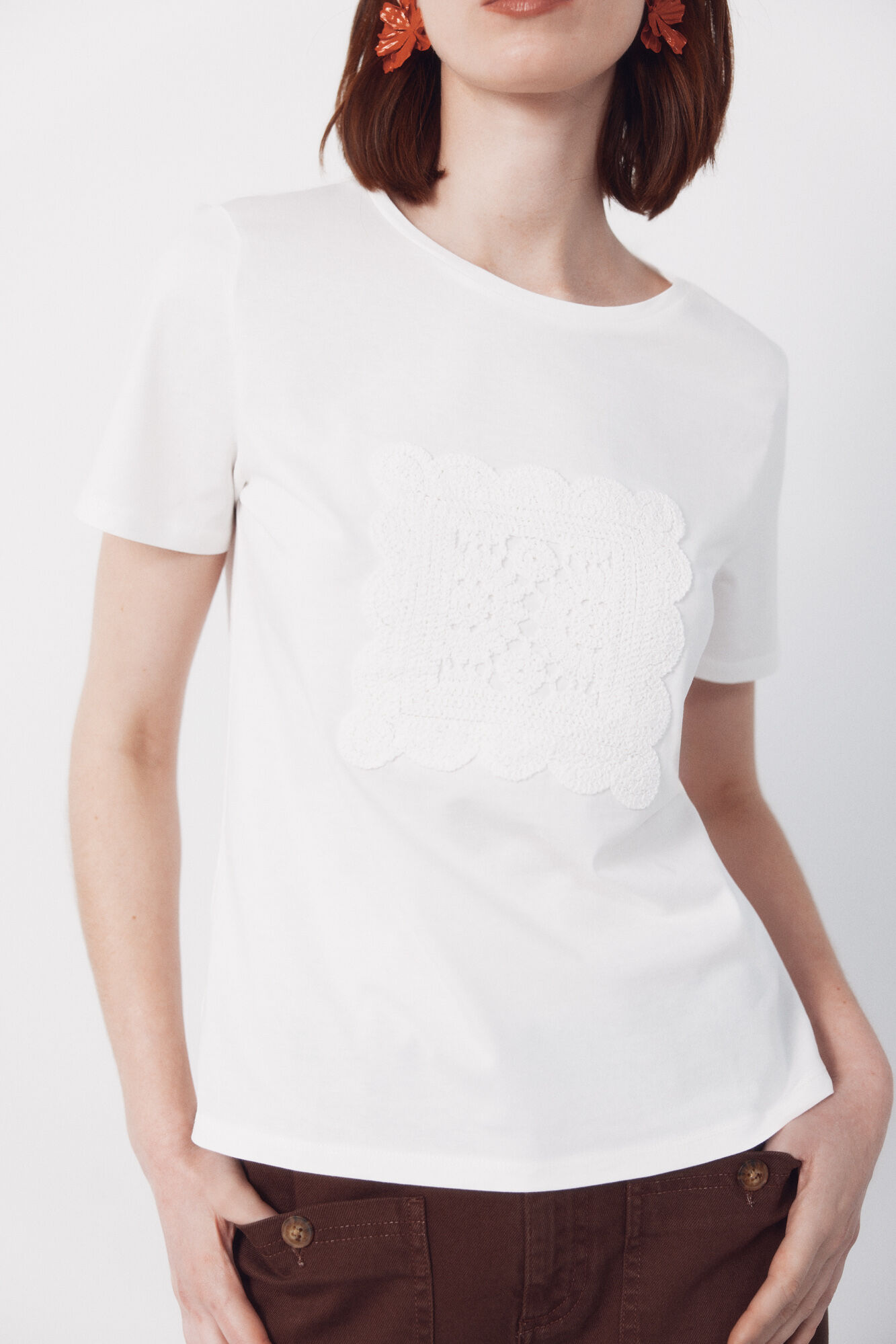 Cortefiel Playera con parche de crochet