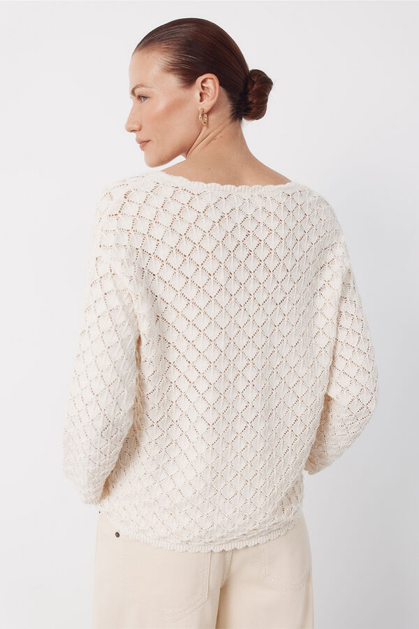 Cortefiel Su&eacute;ter calado con botones Marfil