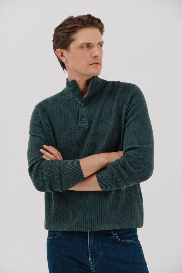 Cortefiel Su&eacute;ter de algod&oacute;n estructura cuello alto Verde oscuro