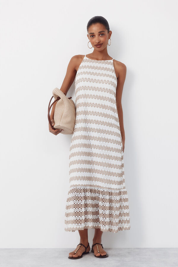 Cortefiel Vestido halter con estructura Beige
