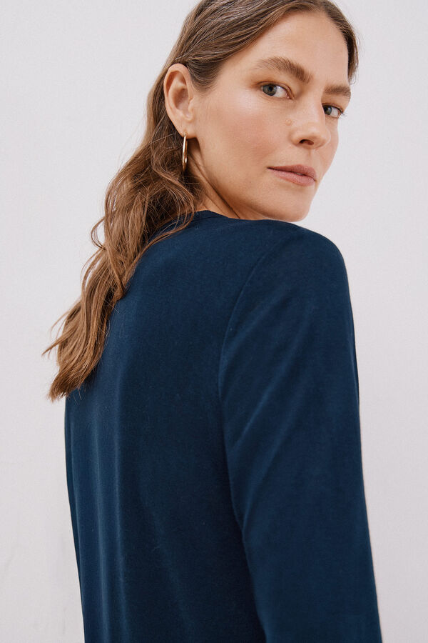 Cortefiel Playera cuello mao efecto lino Azul marino