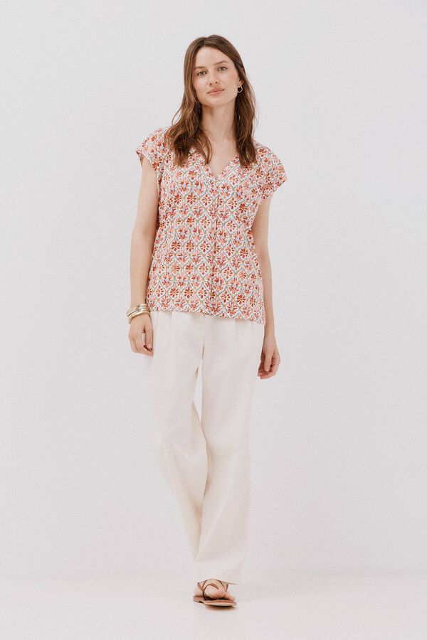 Cortefiel Playera pico con detalle puntilla Multicolor