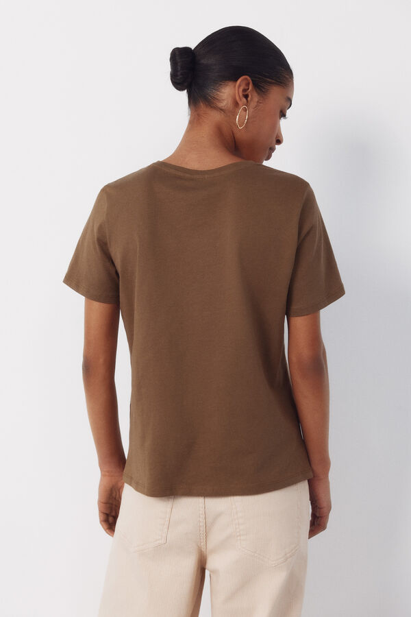 Cortefiel Playera con parche de crochet Kaki