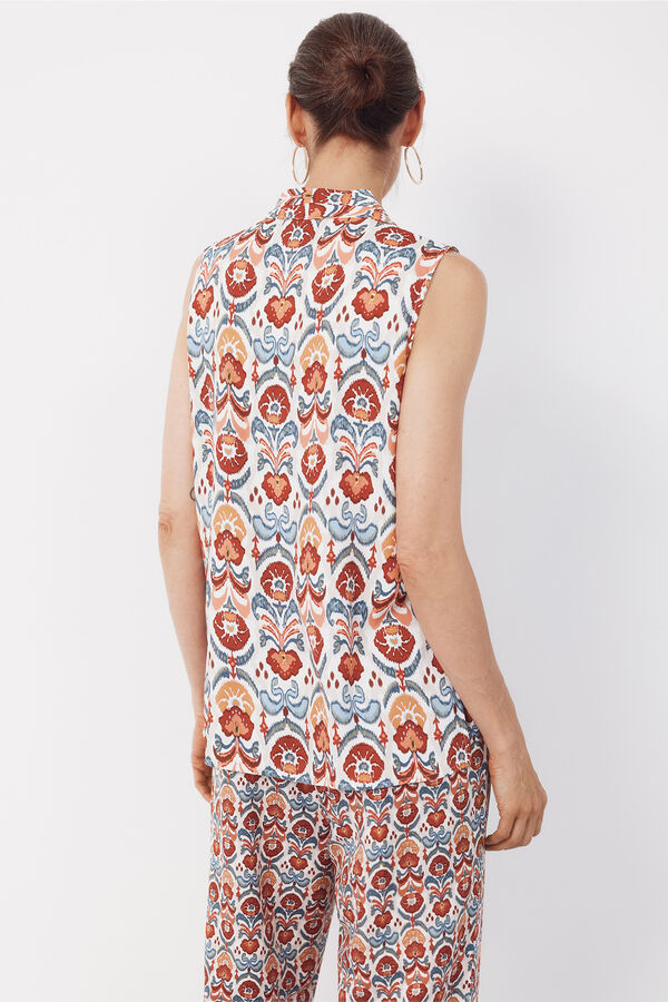 Cortefiel Blusa fluida con pliegues Estampado rojo