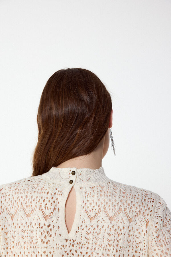 Slowlove Su&eacute;ter de punto calado cuello perkins Marfil