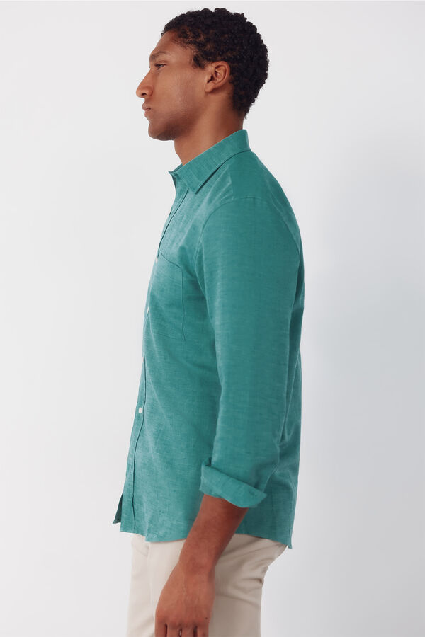 Cortefiel Camisa lino algod&oacute;n liso Verde