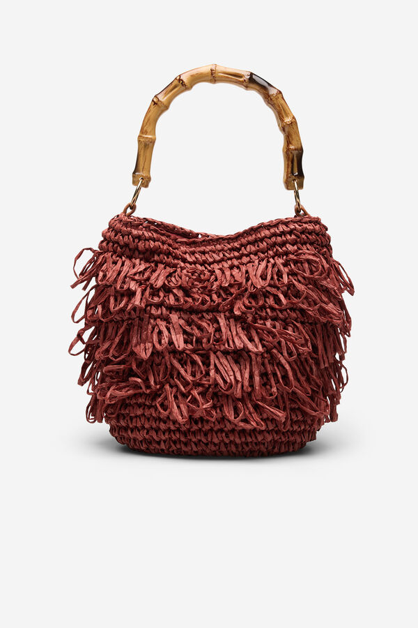 Cortefiel Bolsa de rafia con flecos Marr&oacute;n