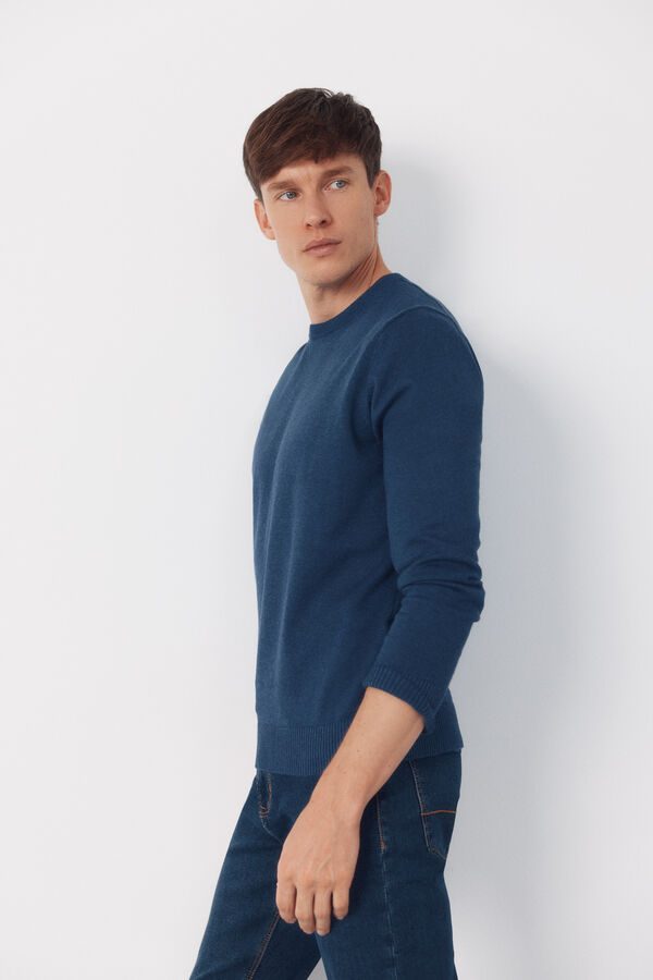 Cortefiel Jersey punto algod&oacute;n cuello redondo b&aacute;sico Azul oscuro