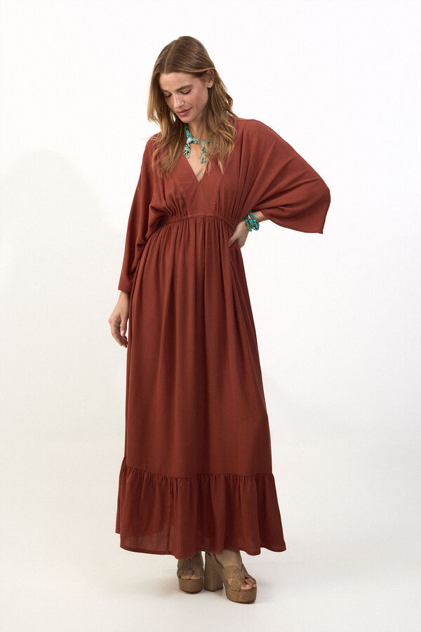 Slowlove Vestido estampado combinado Marr&oacute;n
