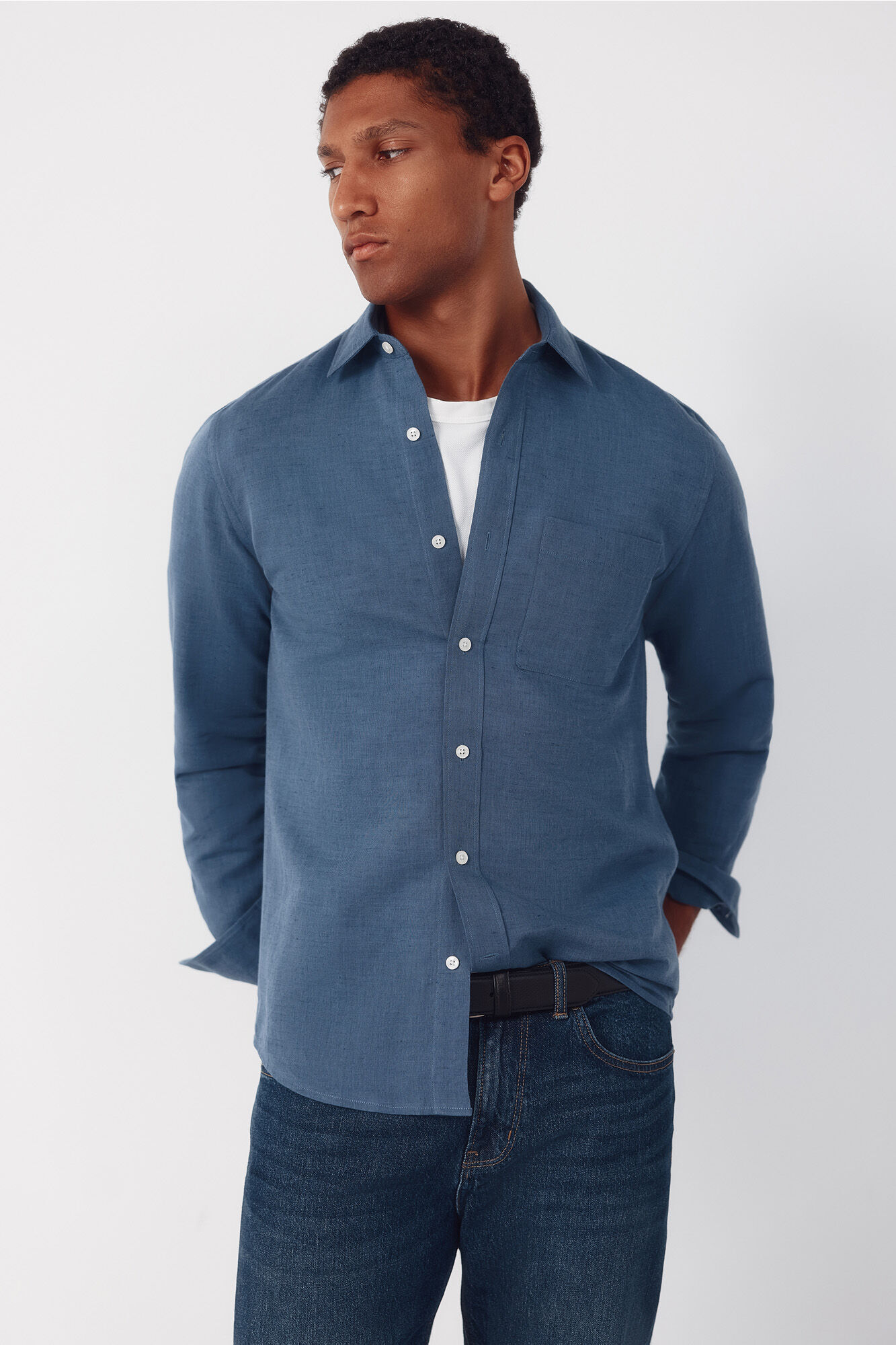 Cortefiel Camisa lino algod&oacute;n liso