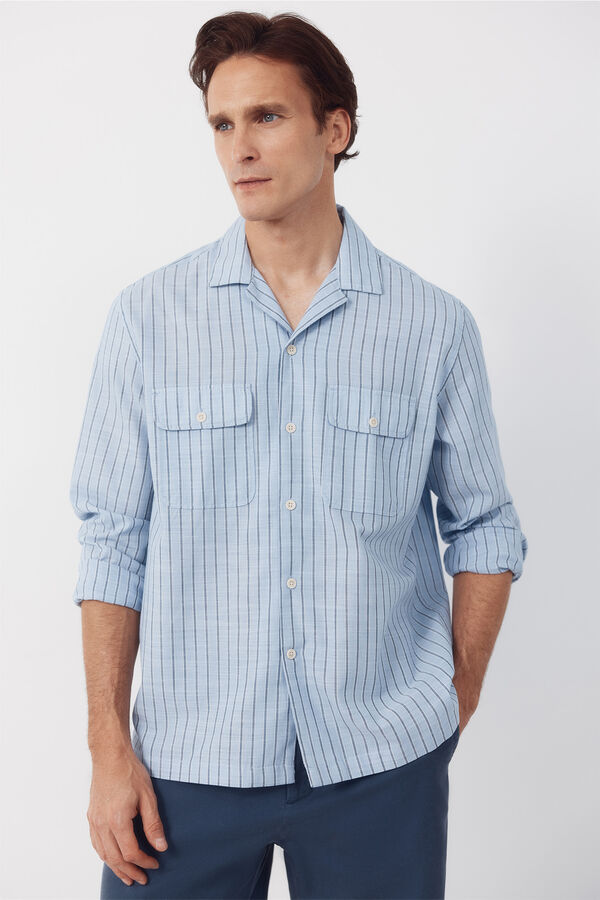 Cortefiel Camisa cuello bowling manga larga Azul