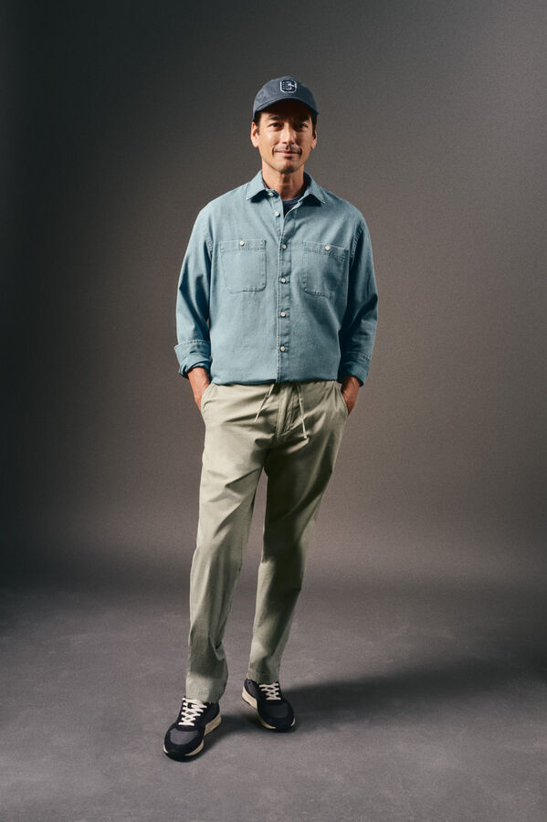 OOTO Camisa vaquera tejido espiga Azul