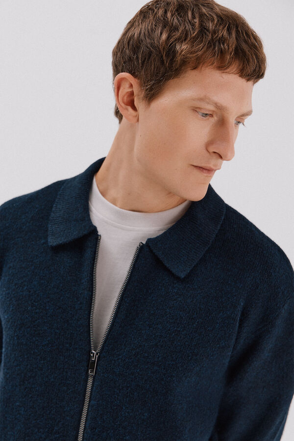 Cortefiel C&aacute;rdigan de punto con textura y cierre de cremallera cuello polo Azul marino