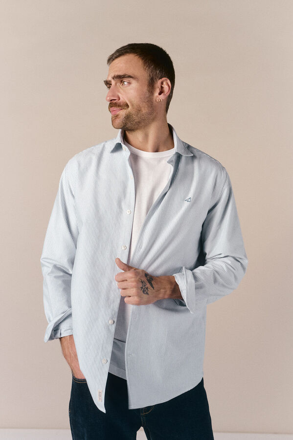 OOTO Camisa oxford raya candela manga larga Azul