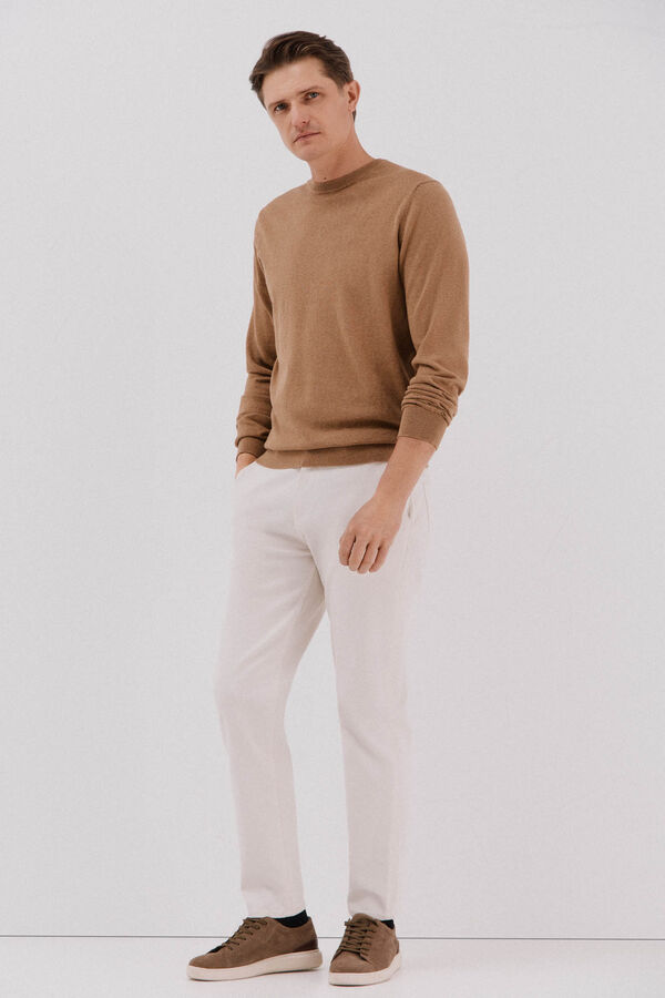 Cortefiel Su&eacute;ter algod&oacute;n cashmere cuello redondo ajustado Beige