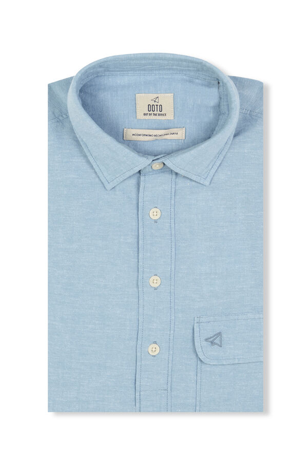 OOTO Polera de algod&oacute;n con lino Azul