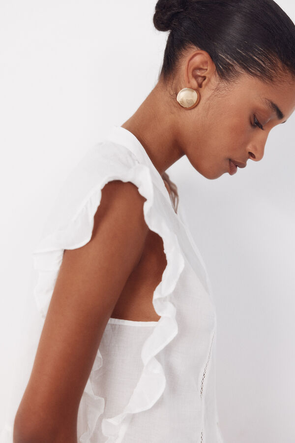 Cortefiel Blusa con volante Blanco