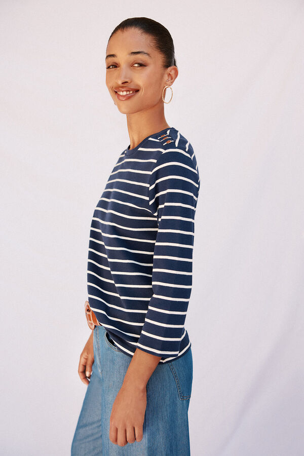 Cortefiel Playera b&aacute;sica con botones dorados Estampado azul